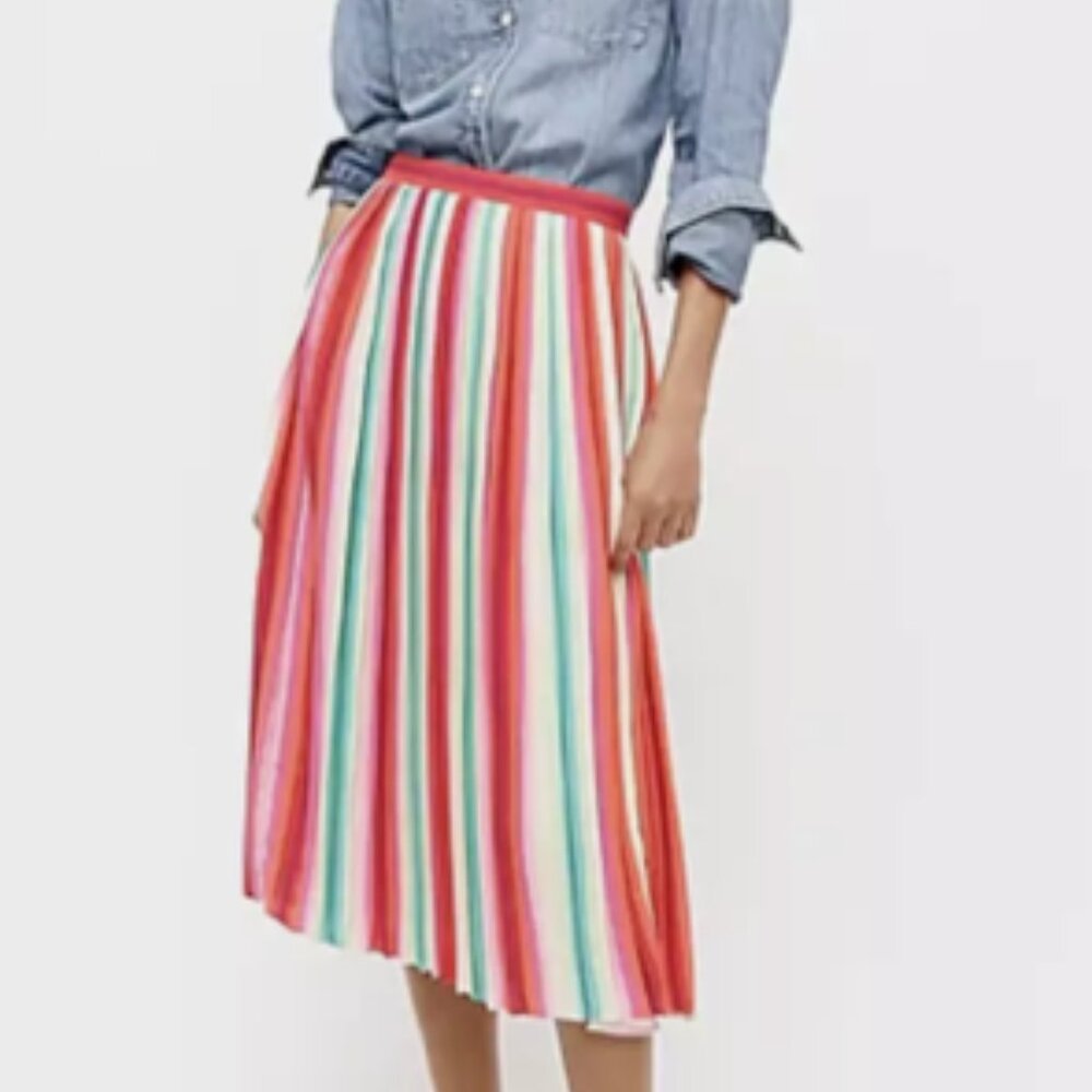 J.Crew Sunburst Pleated Skirt in Watermelon Stripe AK116  Sz 0 NWT